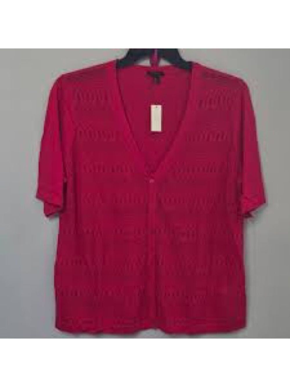Talbots Pointelle Pink Short Sleeve 
V-Neck Cardigan Sz PL